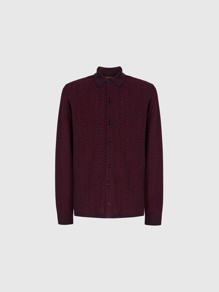 Camisa de lana virgen y viscosa con estampado de ondas, Rojo  - US24WJ0ABK035LS415Q