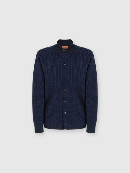 Camisa de lana virgen y viscosa con estampado de ondas, Azul Oscuro - US24WJ0ABK035LS72FO