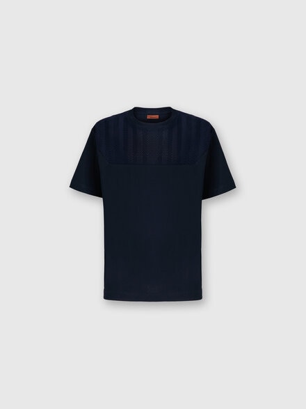 Cotton jersey T-shirt with zigzag insert, Blue - US24WL01BJ00KMS72GW
