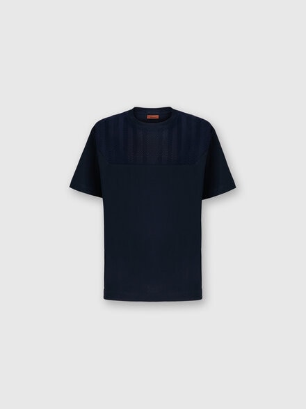 T-shirt en jersey de coton avec empiècement en zigzag, Bleu - US24WL01BJ00KMS72GW