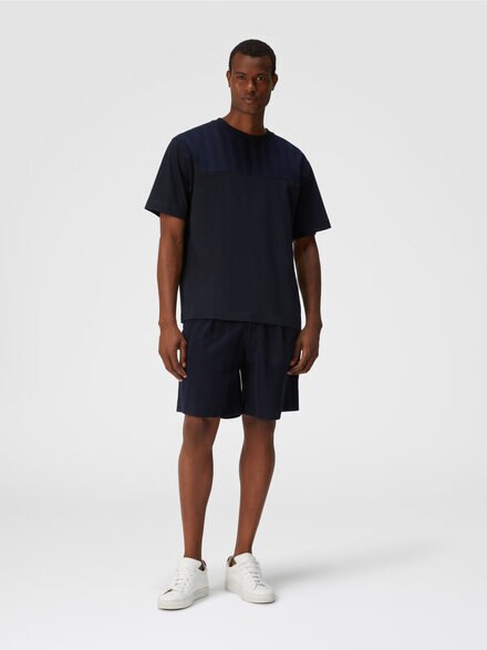 Cotton jersey T-shirt with zigzag insert, Blue - US24WL01BJ00KMS72GW