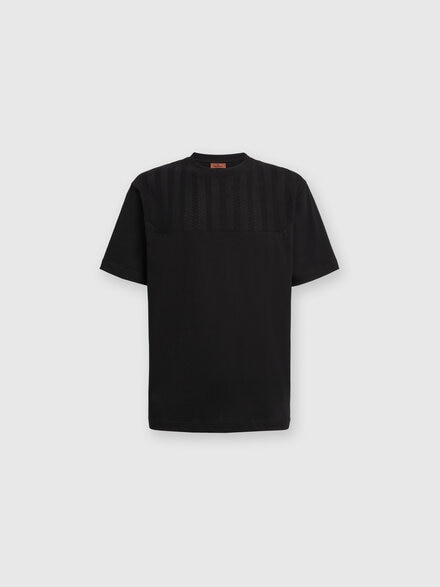 T-Shirt aus Baumwolljersey mit Zickzack-Einsatz, Schwarz    - US24WL01BJ00KMS91KT