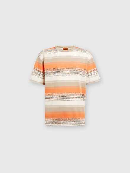 Striped cotton jersey T-shirt with logo, Orange & Beige - US24WL03BJ00KXS207W