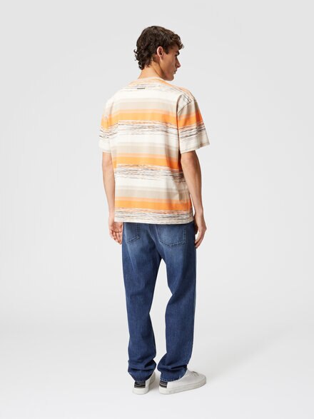 Striped cotton jersey T-shirt with logo, Orange & Beige - US24WL03BJ00KXS207W