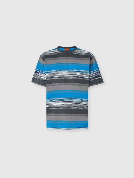 Striped cotton jersey T-shirt with logo, Blue - US24WL03BJ00KXS72G6