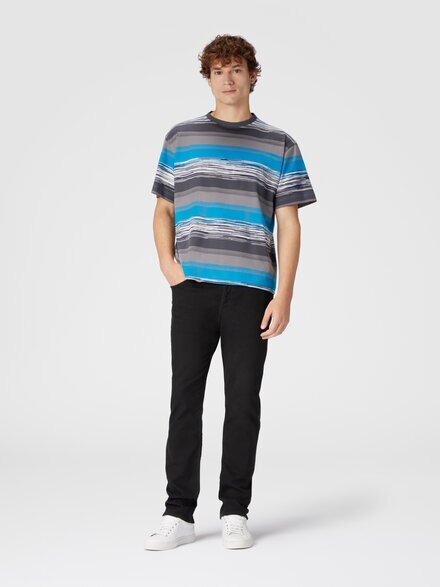 Striped cotton jersey T-shirt with logo, Blue - US24WL03BJ00KXS72G6