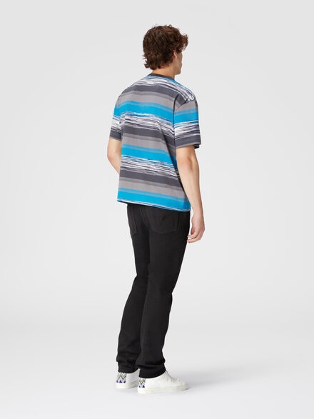 Striped cotton jersey T-shirt with logo, Blue - US24WL03BJ00KXS72G6
