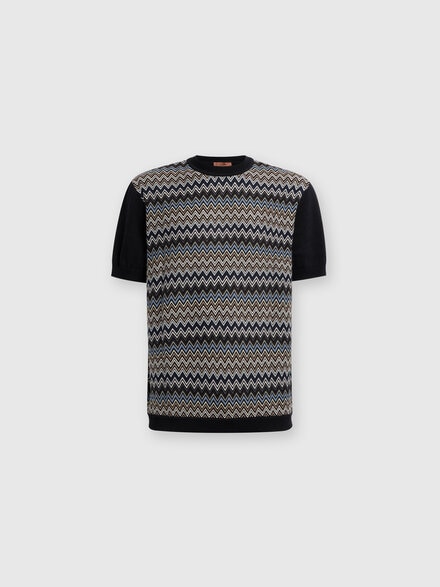 Zigzag cotton knit T-shirt with solid color inserts, Black & Multicoloured  - US24WL06BK040USM9GX