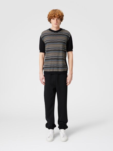 Zigzag cotton knit T-shirt with solid color inserts, Black & Multicoloured  - US24WL06BK040USM9GX