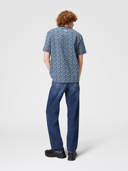 Camiseta de punto de algodón jacquard en zig zag, Azul Oscuro - US24WL08BJ00KWS72G4