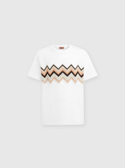 Cotton jersey T-shirt with zig zag embroidery, White  - US24WL0CBJ00L4S01D0