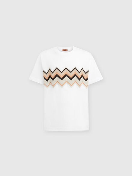 Camiseta de punto de algodón con bordado en zig zag, Blanco  - US24WL0CBJ00L4S01D0