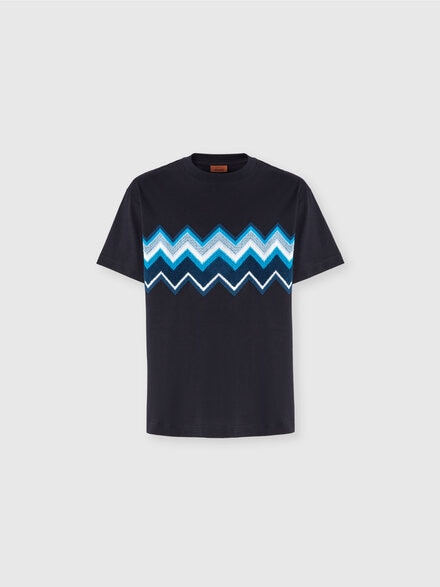 Camiseta de punto de algodón con bordado en zig zag, Azul Oscuro - US24WL0CBJ00L4S72GP