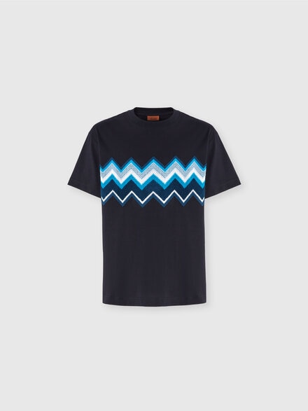 T-shirt en jersey de coton brodé en zigzag, Bleu - US24WL0CBJ00L4S72GP