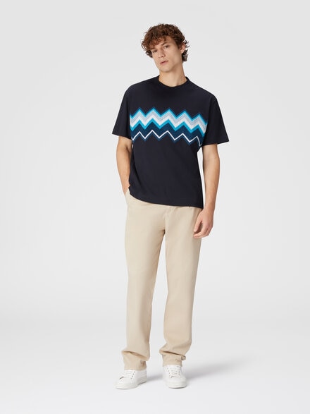 Camiseta de punto de algodón con bordado en zig zag, Azul Oscuro - US24WL0CBJ00L4S72GP