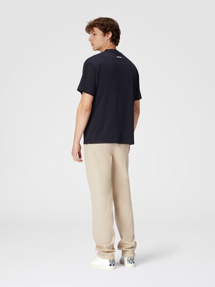 Camiseta de punto de algodón con bordado en zig zag, Azul Oscuro - US24WL0CBJ00L4S72GP