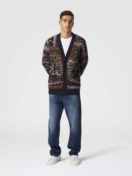 Jacquard wool-blend cardigan with postcard motif, Multicoloured  - US24WM0ABK038VSM9GR