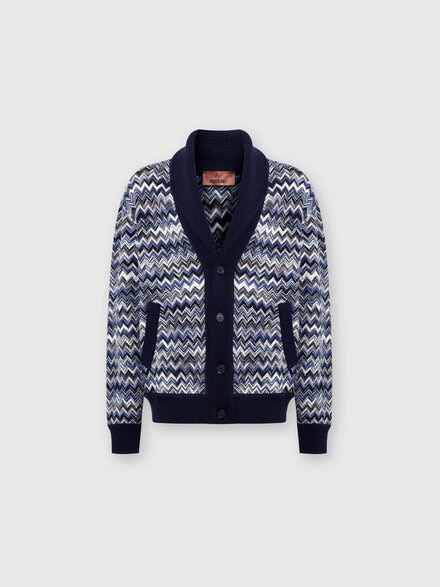 Zig zag wool cardigan with shawl collar, Multicoloured  - US24WM0EBC004OS72G9