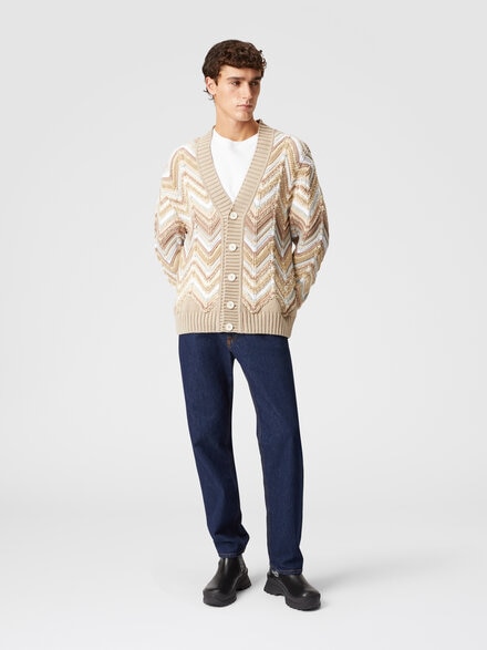 Cardigan aus einer Mischung aus Baumwolle und Wolle mit Makro-Zick-Zack-Muster, Beige - US24WM0NBK039SS01D9