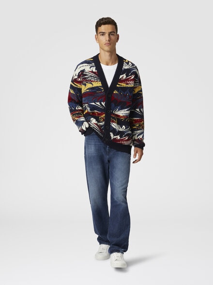 Strickjacke aus Jacquardwolle mit venezianischem Papiermotiv, Blau & Mehrfarbig  - US24WM0WBK040LSM9GP