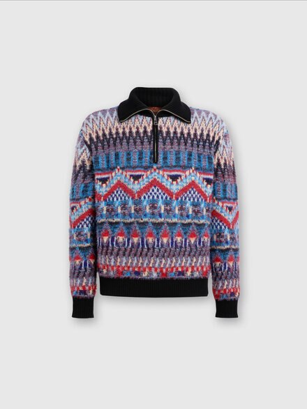 Turtleneck wool-blend sweater with zip, Red  & Blue - US24WN02BK037LSM9GV