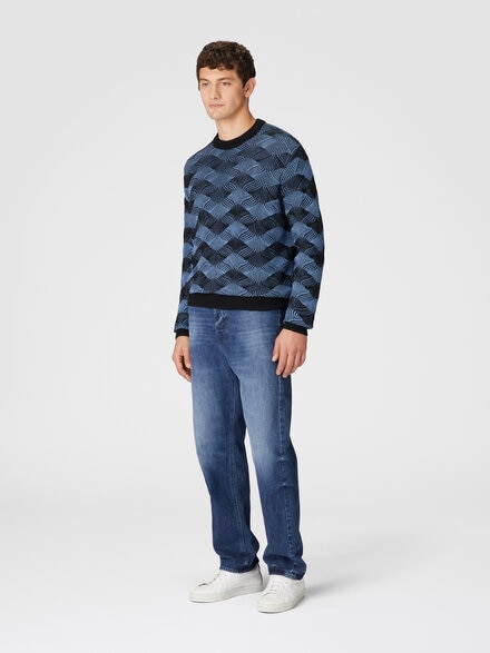 Ribbed crew neck sweater, Blue - US24WN09BK038TS91L1