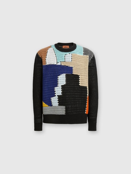 Wool crewneck pullover with inlay, Black & Multicoloured  - US24WN0GBK039HSM9GW