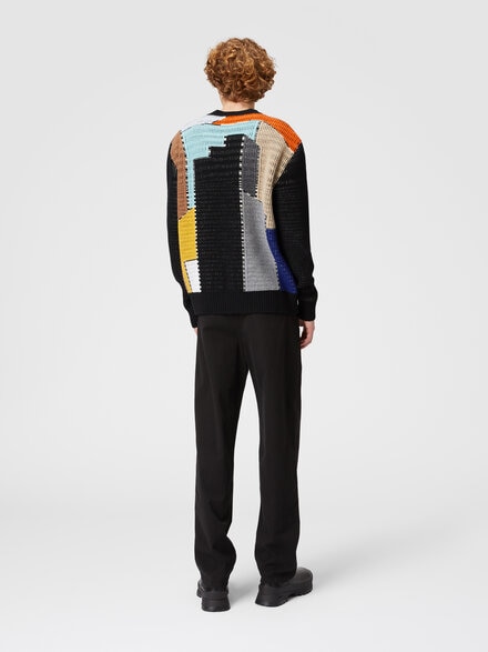 Wollpullover mit Rundhalsausschnitt und Inlay, Schwarz & Mehrfarbig  - US24WN0GBK039HSM9GW