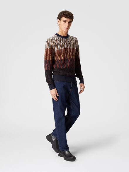 Zigzag virgin wool crewneck pullover, Brown - US24WN0QBK037RSM9GL