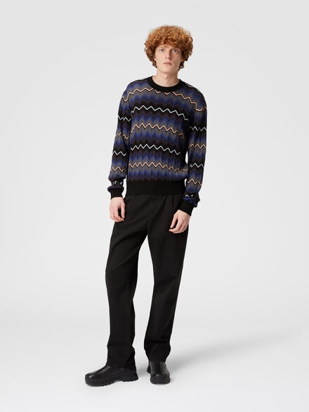 Zigzag wool and cotton crewneck pullover, Multicoloured  - US24WN0RBK039VSM9H2