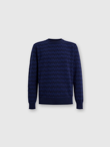 Zigzag wool and cashmere crewneck pullover, Blue - US24WN0XBK038YS72H0