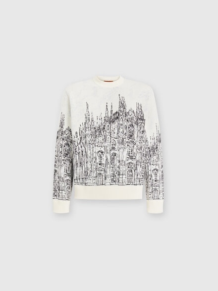 Crewneck pullover in jacquard cotton blend "Milano", Black & White - US24WN12BK039US01D8