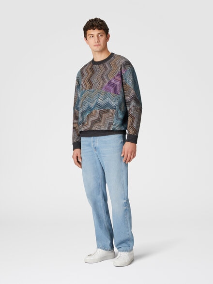 Viscose and lam&eacute; wool crewneck sweatshirt, Multicoloured  - US24WN14BC0055SM9OL
