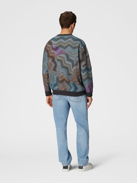 Viscose and lam&eacute; wool crewneck sweatshirt, Multicoloured  - US24WN14BC0055SM9OL