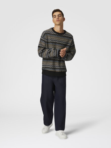 Zig zag cotton crewneck sweatshirt, Black & Blue - US24WW02BJ00KSS91KI