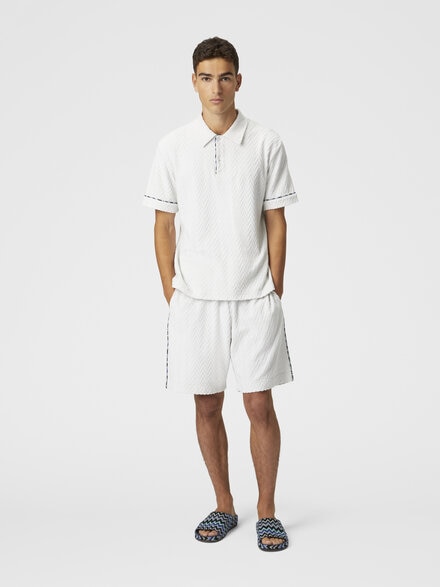 Polo de rizo de algodón en zig zag con ribete en contraste, Blanco  - US25S209BJ00MES01G3