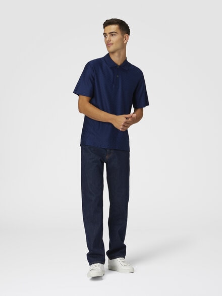 Polo de punto de algodón en zigzag tonal, Azul Oscuro - US25S20ABJ00LJS72J1