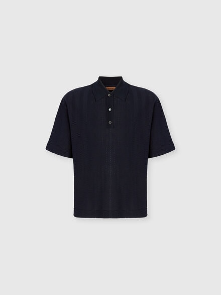 Cotton and viscose polo shirt with tone-on-tone zigzag, Blue - US25S20NBR012293810