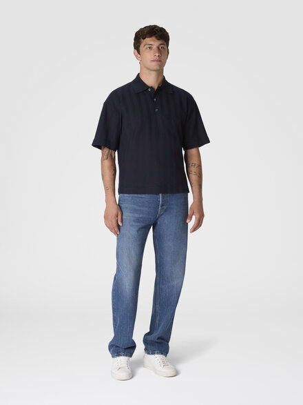 Polo de algodón y viscosa con zigzag tono sobre tono, Azul Oscuro - US25S20NBR012293810