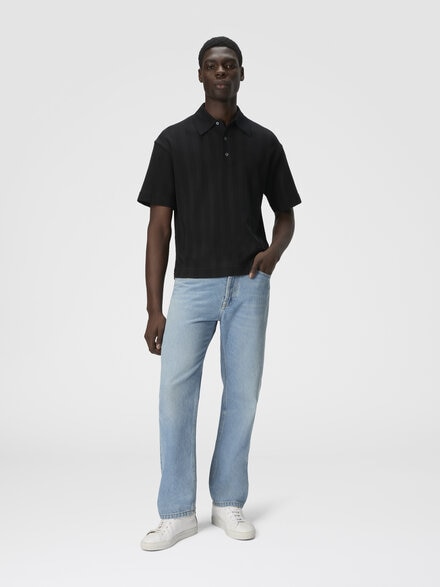 Polo de algodón y viscosa con zigzag tono sobre tono, Negro - US25S20NBR012293911