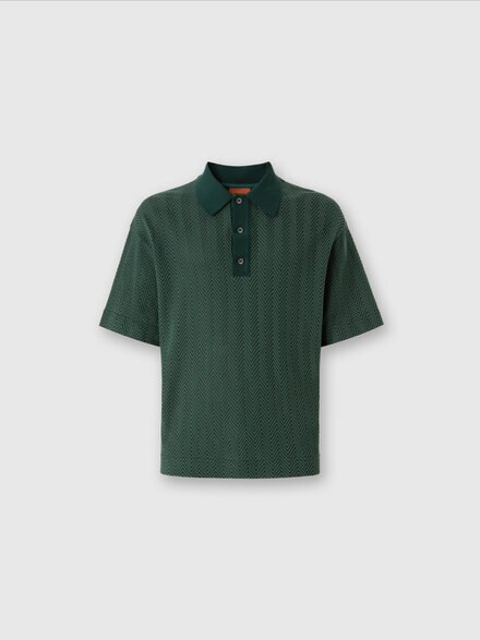 Cotton and viscose polo shirt with tone-on-tone zigzag, Green - US25S20NBR012295406