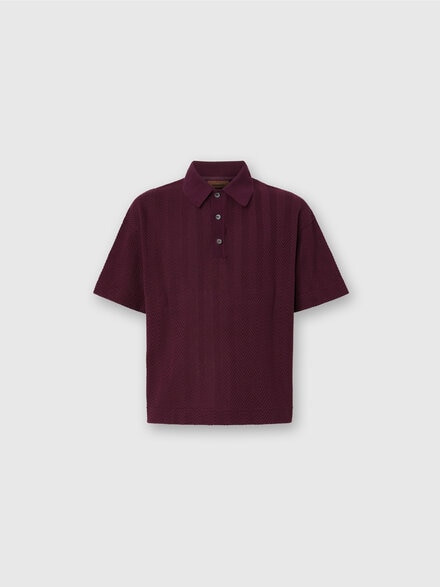 Cotton and viscose polo shirt with tone-on-tone zigzag, Burgundy - US25S20NBR0122S417O