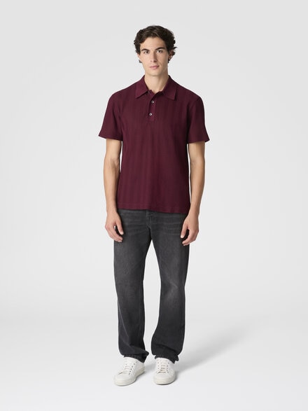 Polo de algodón y viscosa con zigzag tono sobre tono, Borgoña - US25S20NBR0122S417O
