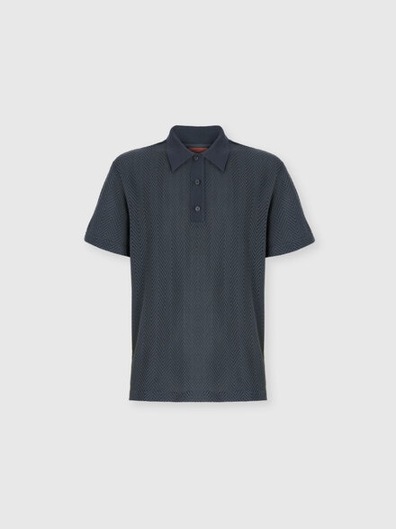 Cotton and viscose polo shirt with tone-on-tone zigzag, Grey - US25S20NBR0122S91Q1