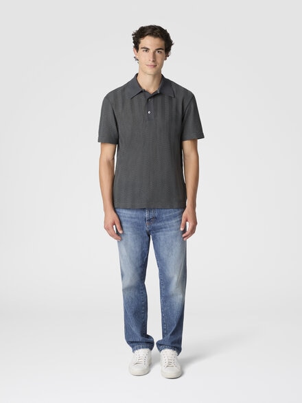 Polo de algodón y viscosa con zigzag tono sobre tono, Gris - US25S20NBR0122S91Q1
