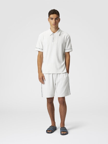 Zig zag cotton terry shorts with contrasting piping, White  - US25SI05BJ00MES01G3