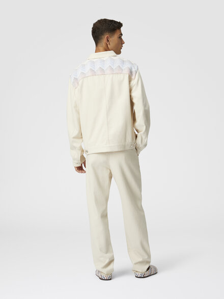 Classic denim trousers with chevron knit inserts, Beige - US25SI06BW00UWS01G1