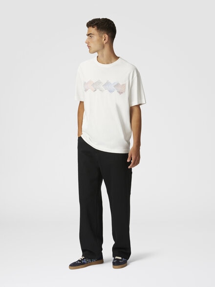 Denim cargo trousers with chevron knit inserts, Multicoloured  - US25SI0EBW00UWS91NH