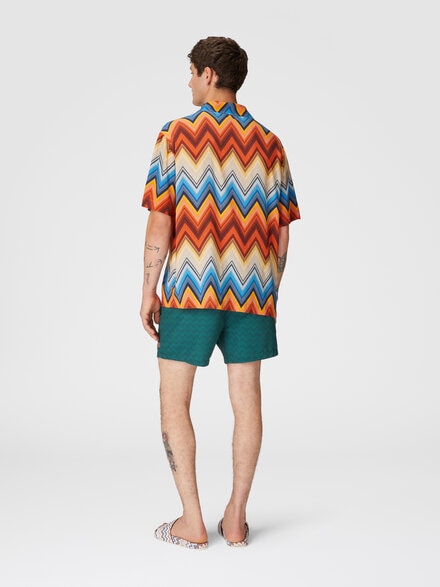 Viscose bowling shirt with macro zigzag and breast pocket, Orange - US25SJ0BBW00VDSM9LR