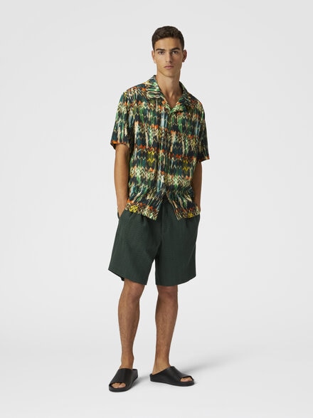 Viscose bowling shirt with zig zag print brushed effect, Green - US25SJ0BBW00VFSM9LW